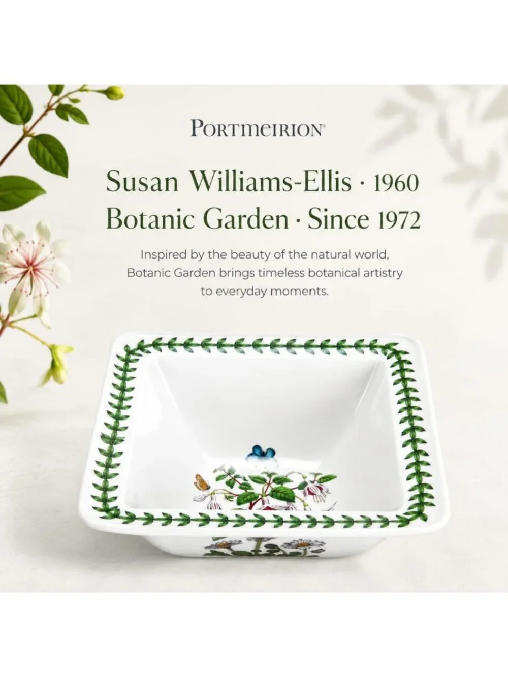8.5” Square Salad Bowl - Vintage Floral Design, Perfect for Entertaining & Decor